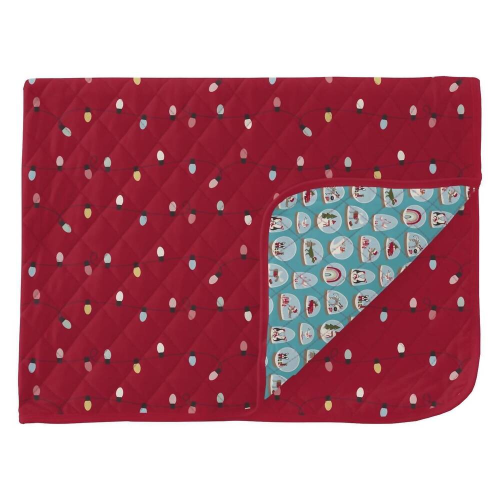 NEW KICKEE kid's quilted throw blanket in crimson holiday lights/glacier snow gl